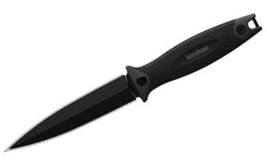 Kershaw Secret Agent, 4.4″ Fixed Blade Knife, Spear Point, Plain Edge, SS Black-Oxide Finish, Rubberized Co-molded Handle, Molded dual-carry sheath with Clip 4007
