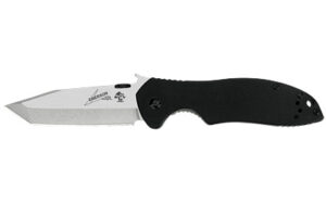 Kershaw Emerson CQC, 3.25″ Folding Knife, Tanto Point, Plain Edge, Black G10 Frame, CR13MOV Stonewashed Finish, Wave/Dual Thumb Disc/Pocket Clip 6034T