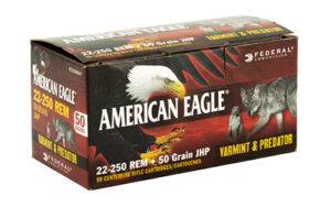 Federal American Eagle Varmint & Predator, 22-250, 50 Grain, Jacketed Hollow Point, 50 Round Box AE2225050VP