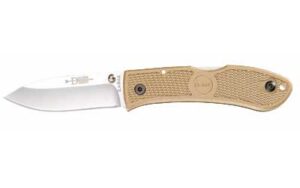 KA-BAR Knives Dozier, Hunter, Folding Knife, 3″ Blade Length, 7.25″ Overall Length, Plain Edge, AUS 8A Steel, Matte Finish, Black, Coyote Brown Zytel Handle, Dual Thumb Stud/Pocket Clip 4062CB