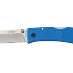 KA-BAR Knives Dozier, Folding Knife, 3″ Blade Length, 7.25″ Overall Length, AUS 8A Stainless Steel, Satin Finish, Silver, Blue Zytel Grip, Plain Edge, Thumb Stud/Reversible Pocket Clip 4062BL
