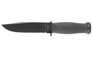 KA-BAR Knives Mark I, Fixed Blade Knife, 5.125″ Blade Length, 9.188″ Overall Length, 1095 Cro-Van Steel, Matte Finish, Black, Black Kraton Handle, Plain Edge, Includes Hard Plastic Sheath 2221