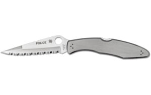 Spyderco Police, 4.125″ Folding Knife, Clip Point, SpyderEdge Edge, VG10/Satin, Stainless, Circle Thumb Hole/Pocket Clip C07S