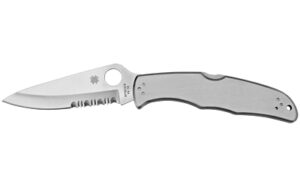 Spyderco Endura 4, 3.375″ Folding Knife, Clip Point, Combo Edge, VG10/Satin, Stainless, Circle Thumb Hole/Pocket Clip C10PS