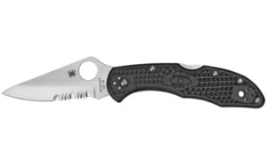 Spyderco Delica4, Lightweight, 3″ Folding Knife, Spear Point, Combo Edge, VG10/Satin, Black FRN, Circle Thumb Hole/Pocket Clip C11PSBK