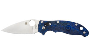 Spyderco Manix 2, 3.37″ Folding Knife, Drop Point, Plain Edge, CTS BD1N, Translucent Blue FRCP, Circle Thumb Hole/Pocket Clip C101PBL2