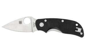 Spyderco Cat, 2.44″ Folding Knife, Plain Edge, 440C/Satin, Black G10, Circle Thumb Hole/Pocket Clip C129GP