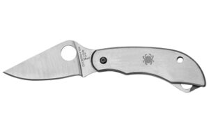 Spyderco ClipiTool, 2″ Folding Knife, 8Cr13MoV, Plain, Bottle Opener & Screwdriver, Circle Thumb Hole/Pocket Clip, Stainless, Box C175P