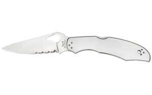 Spyderco Byrd, Cara Cara2, 3.75″ Folding Knife, Clip Point, Combo Edge, 8Cr13MoV/Satin, Stainless, Oval Thumb Hole/Pocket Clip BY03PS2
