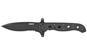 Columbia River Knife & Tool M21-10KSF, 3.13″ Folding Knife w/Frame Lock, 8Cr14MoV Steel, Black Oxide Finish, Combination Blade w/Triple Point Serrations, Stainless Steel Black Handle, Dual Hilt M21-10KSF