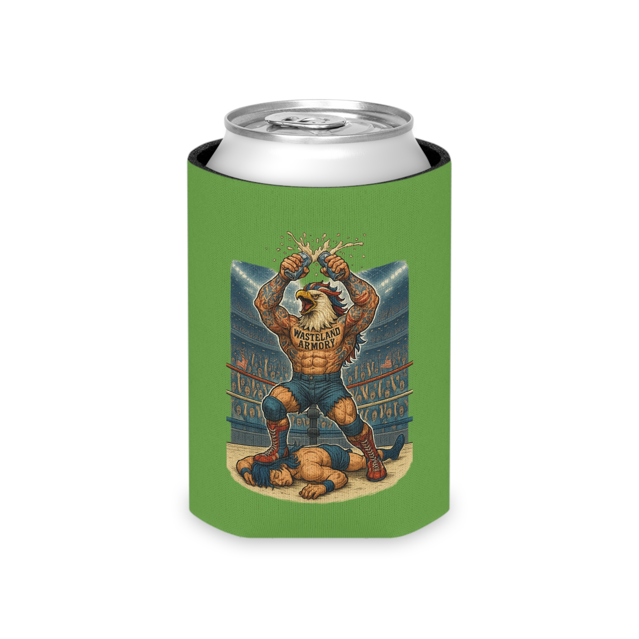 Patriotic Wrestling Can Cooler | American Eagle Drink Holder | Neoprene Sleeve for Cold Beer, Soda, or Seltzer Cans