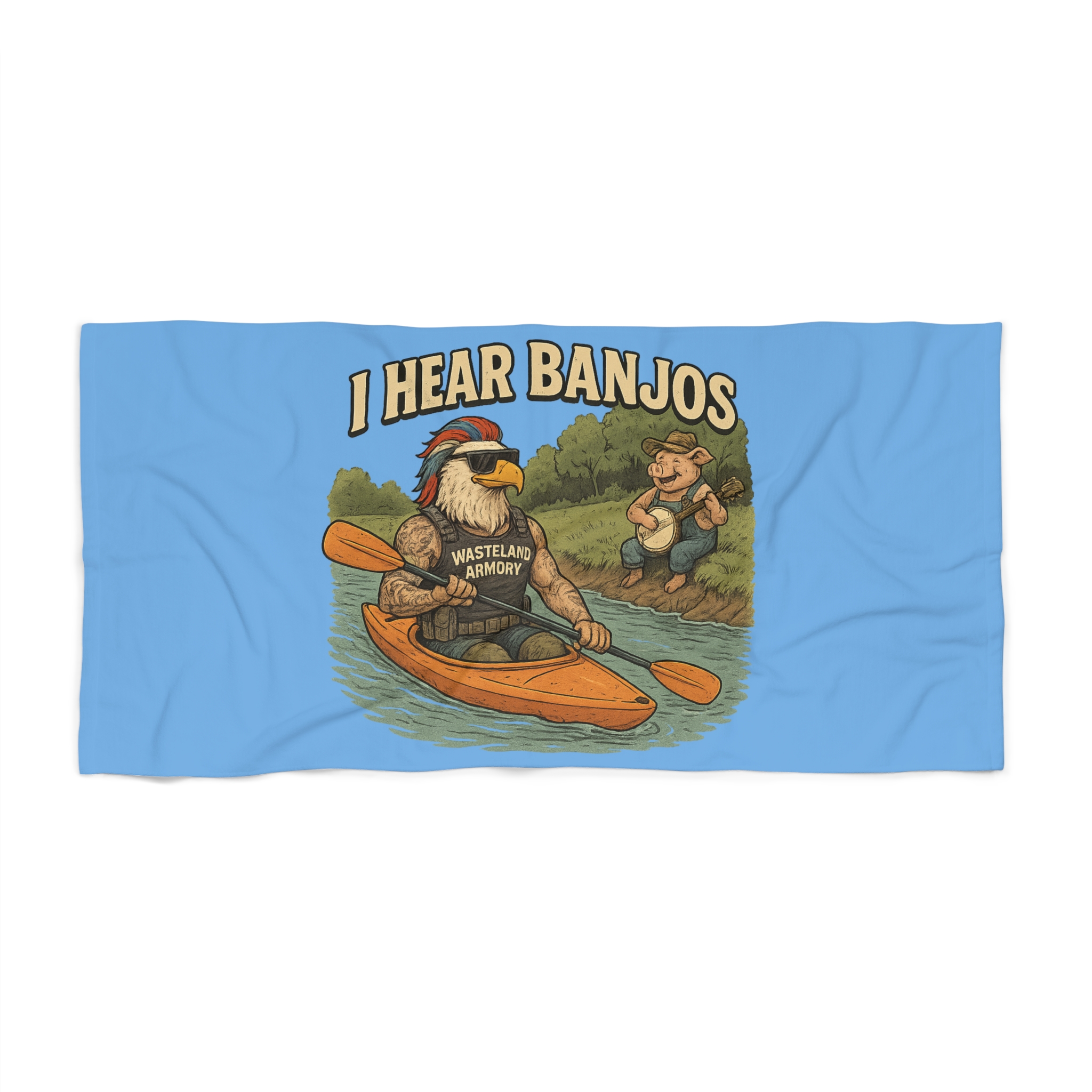 I HEAR BANJOS Beach Towel BY WASTELAND ARMORY