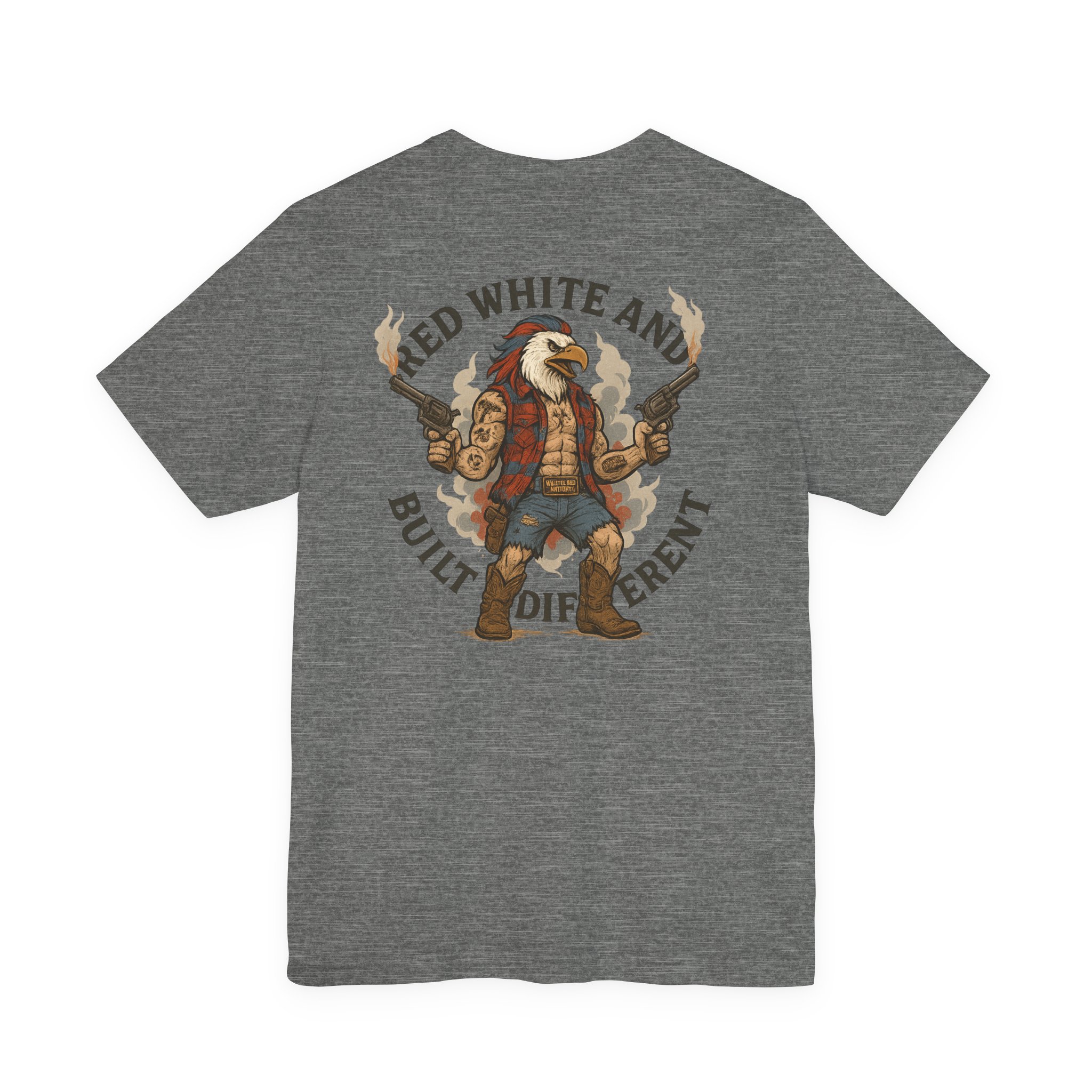 RED WHITE AND BUILT DIFFERENT WASTELAND ARMORY T-SHIRT