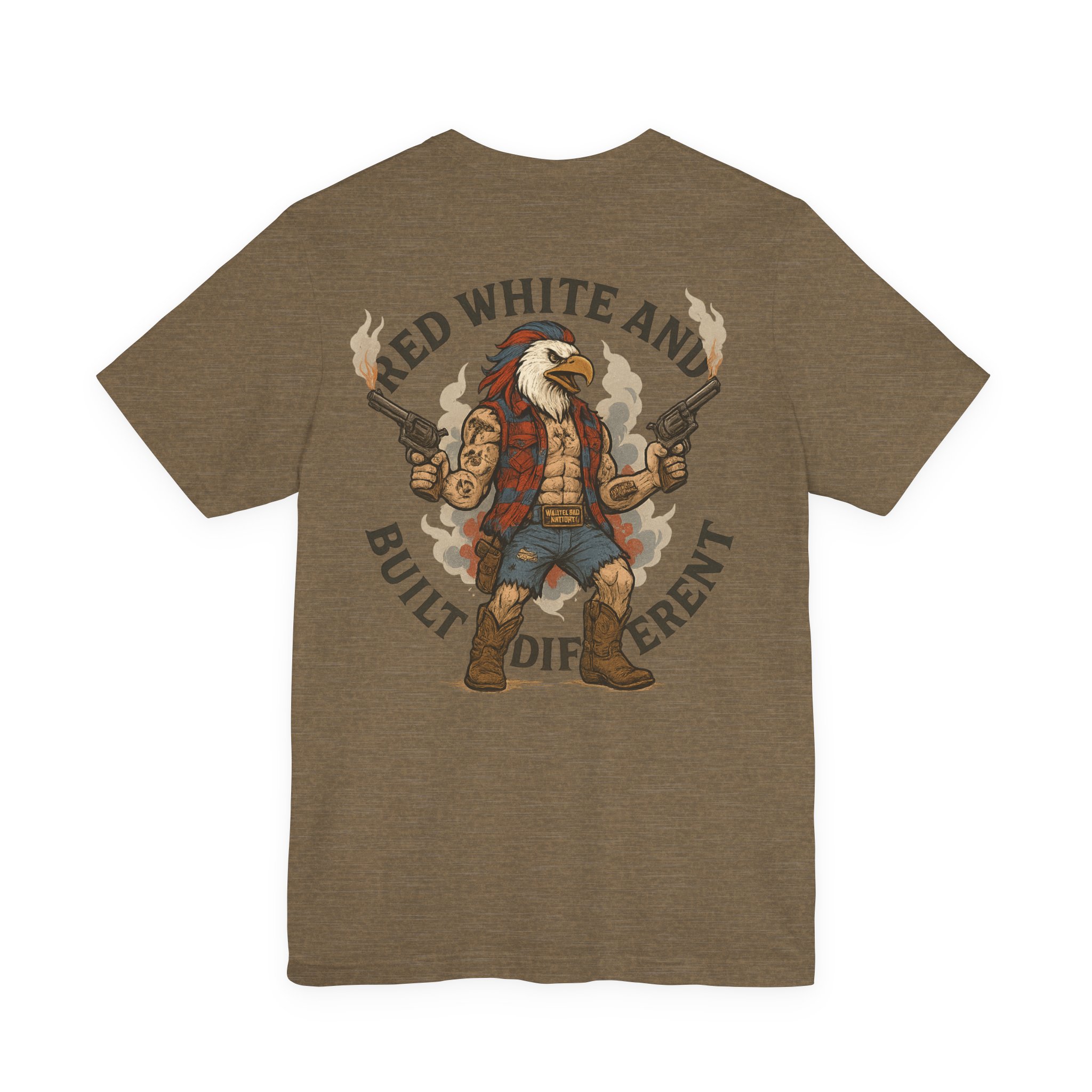 RED WHITE AND BUILT DIFFERENT WASTELAND ARMORY T-SHIRT